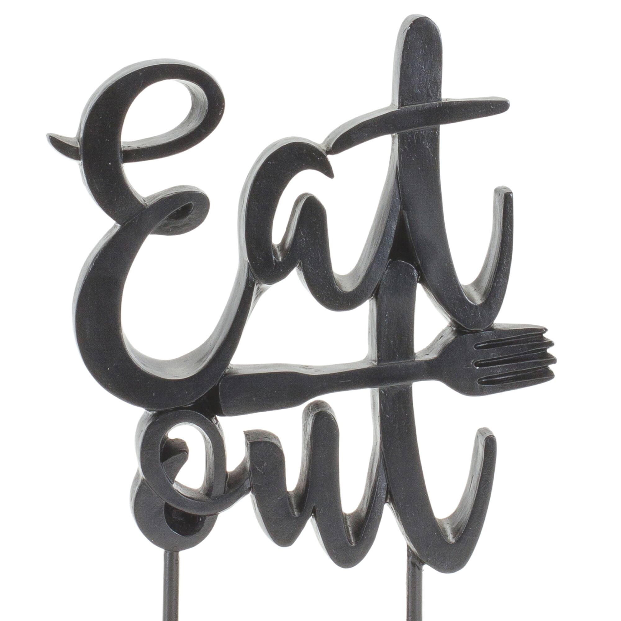 8.75" Black Eat Out Kitchen Sentiment Sign with Wood Base